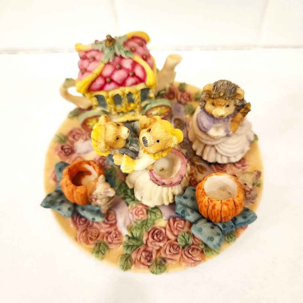 Cinderella Teddy Bear Resin Miniature Tea Set